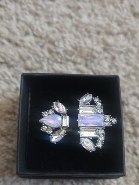Iridescent Lavender Crystal Brooch Set - Silver-Tone Accent